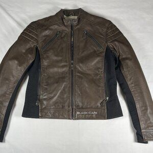 Women's Black-Cafe London Brown Leather Motorcycle Jacket | Size XL